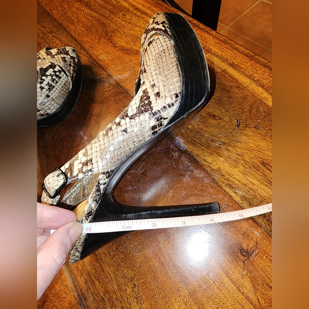 STUART WEITZMAN Genuine Python Leather Peep Toe Slingback Platform Heels Size 10 - Picture 6 of 8